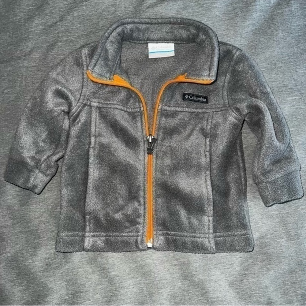 Gray $ Orange Fleece Columbia Zip Up Jacket 6-12 Months Unisex - Picture 2 of 8